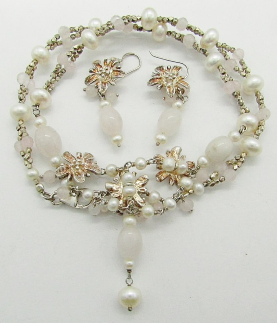 Sterling Silver Necklace & Earrings - Matching Set (1 of 2)