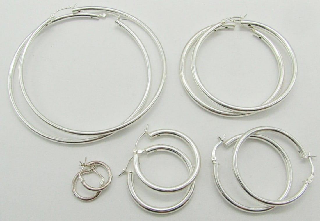 (5) Pairs of Sterling Silver Round Hoop Earrings (1 of 2)