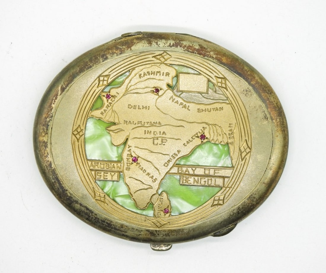 Vintage Sterling India Map Compact Mirror (1 of 3)