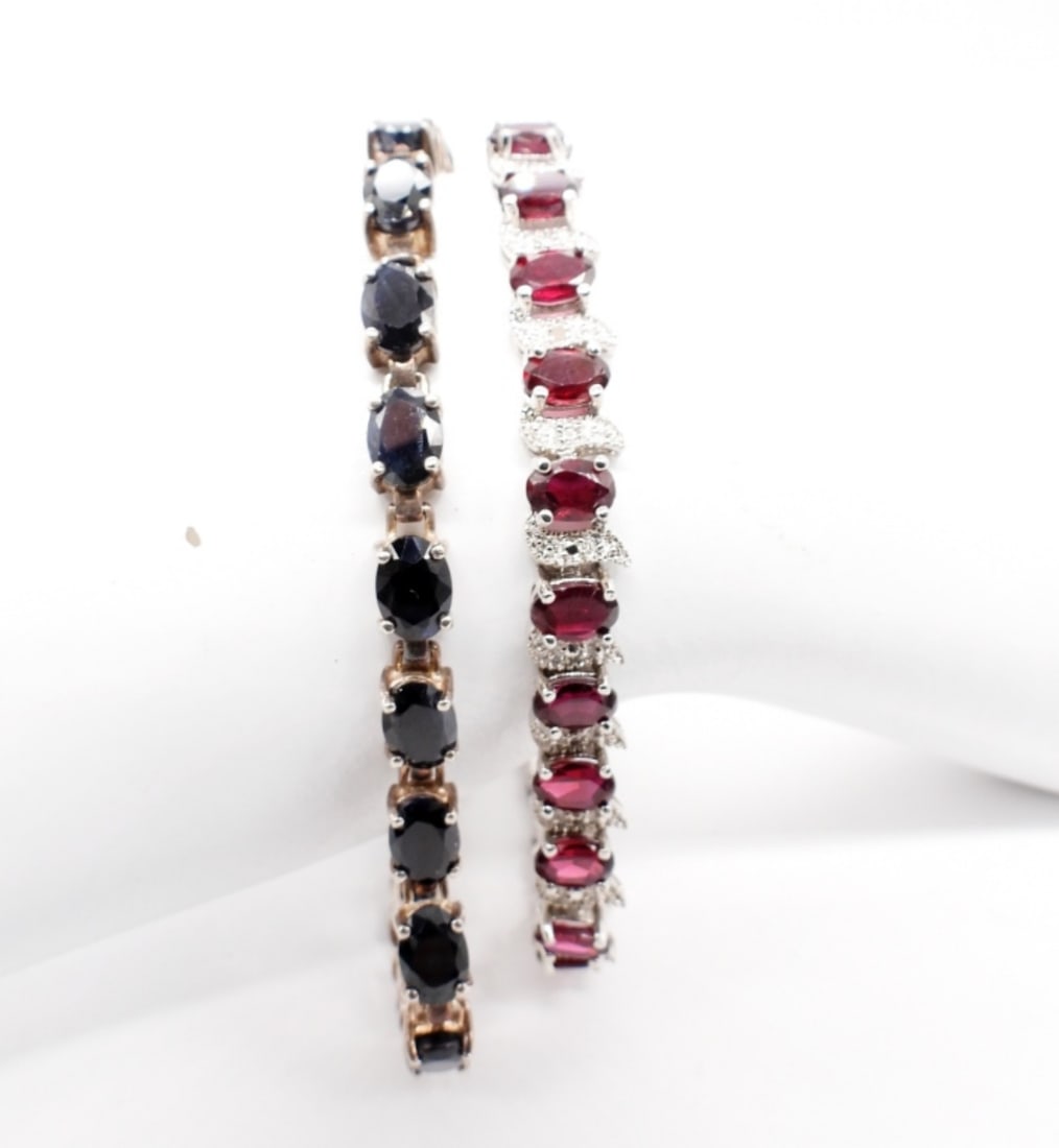 (2) Sterling Gemstone Tennis Bracelets (1 of 3)