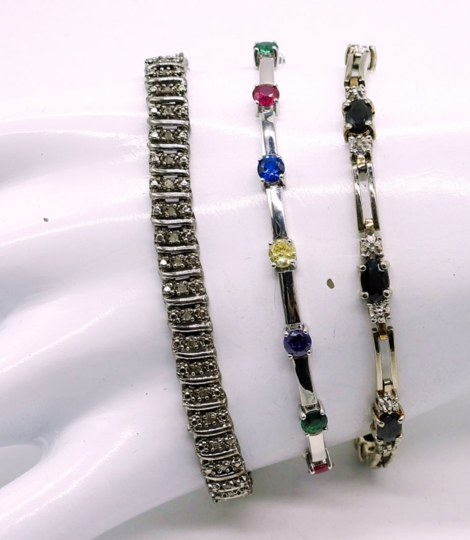 (3) Sterling Gemstone Tennis Bracelets (1 of 2)
