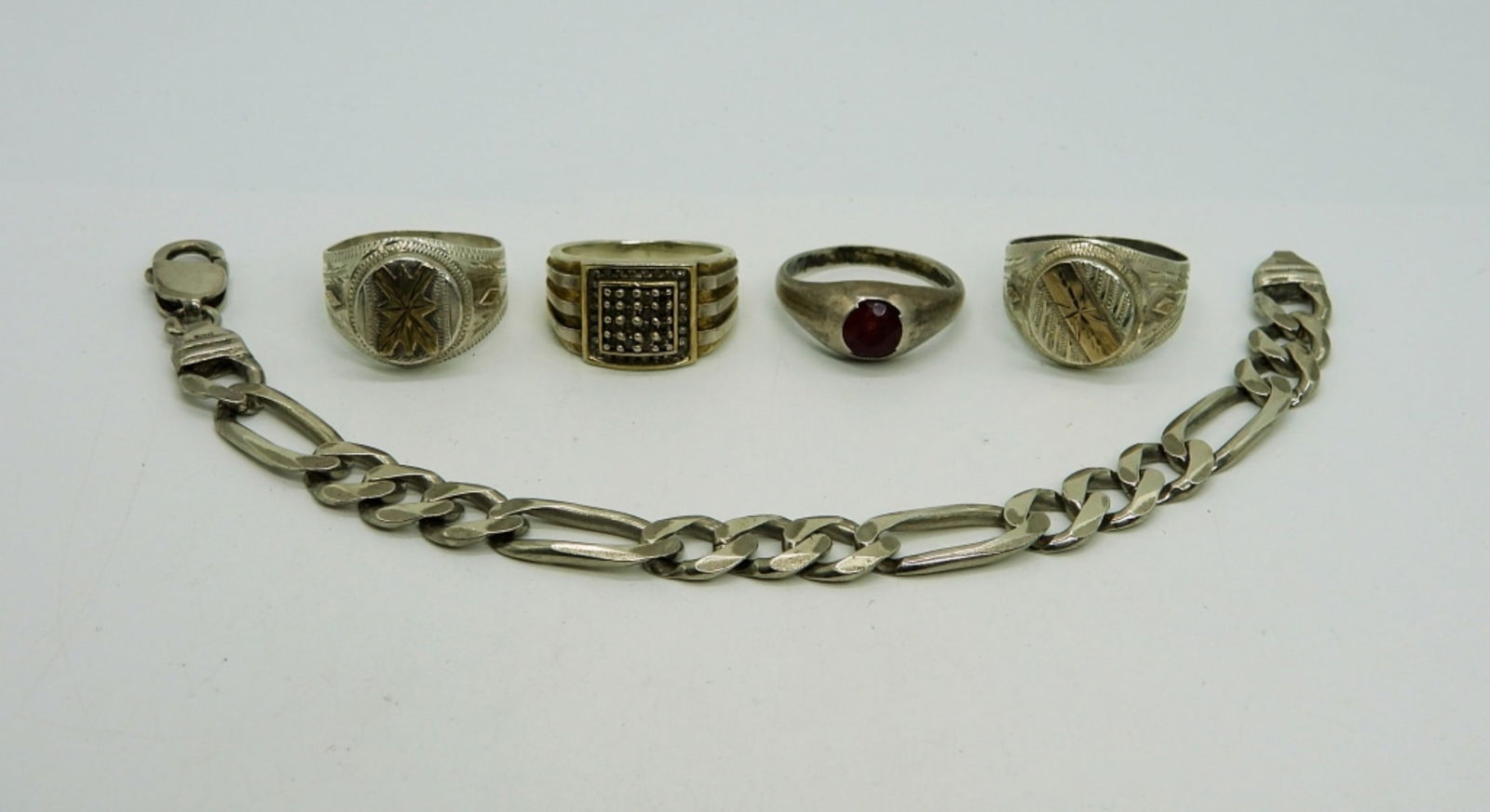 (4) Sterling Men's Rings and Sterling Bracelet (1 of 2)