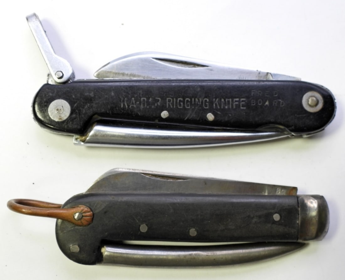 (2) Folding Sailor Rigging Splicing: VTG KNIFE LOT - SHEFFIELD TELLEN & CO / KA-BAR