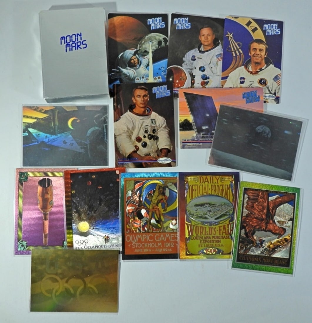 (13) Vintage Collector Cards - Moon Mars, Olympics: Space Shots Hologram; Good Conditions.