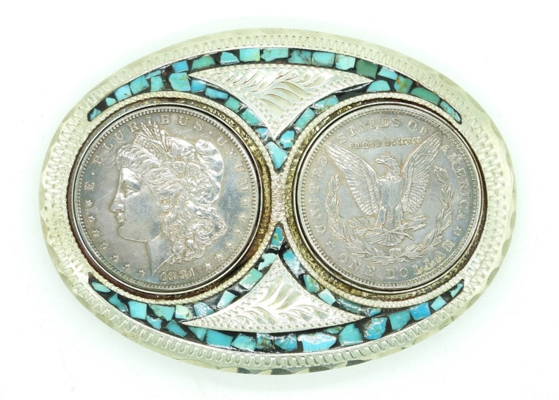 Morgan Dollar Turquoise Belt Buckle (1 of 3)