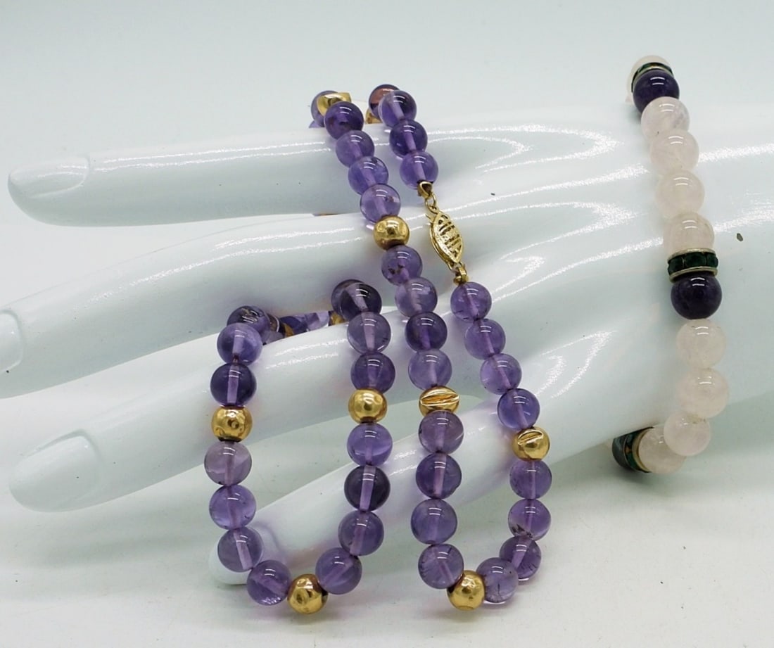 Amethyst & Rose Quartz Set of  2 (1 of 4)