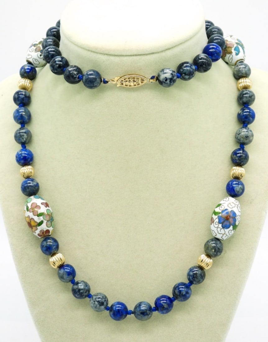 Cloisonne Beads & Lapis Lazuli Vintage Necklace (1 of 3)