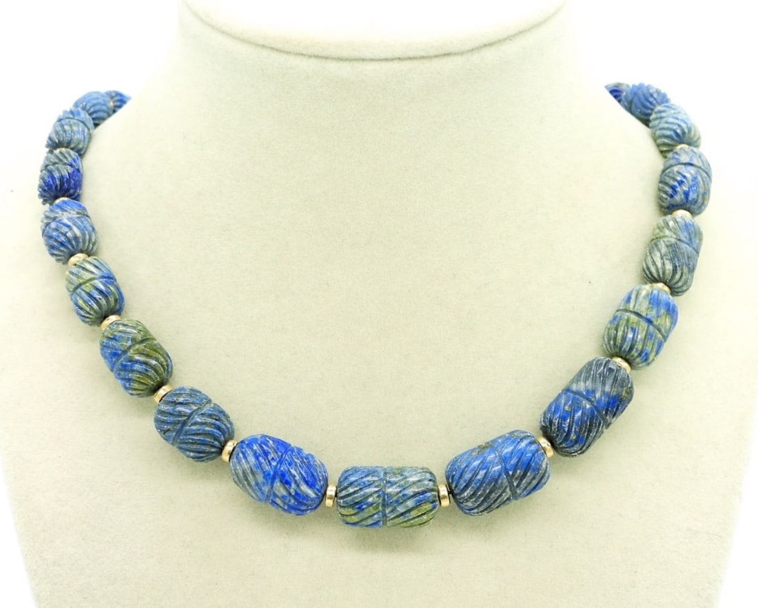 Vintage Lapis Lazuli Carved Bead Necklace (1 of 3)