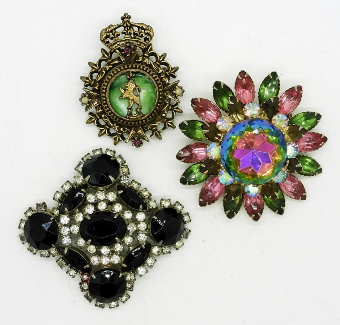 3 Large Vintage Rhinestone Brooches (1 of 3)