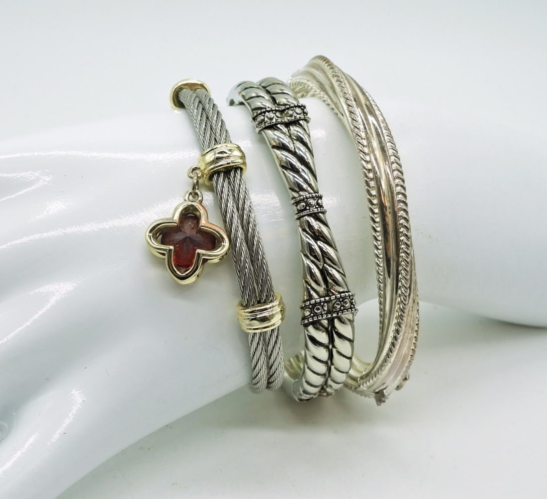 Set of 3 Silver Tone Bangle Bracelets (1 of 2)