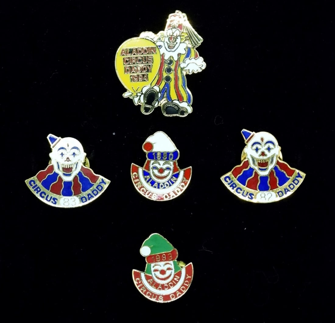 Vintage Aladdin Shriner Circus Pins: Aladdin Shriner "Circus Daddy" Pins.Years 1982, 83, 90, 93, 94.