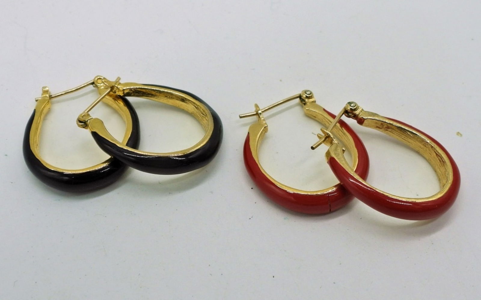 Gold Tone Enameled Hoops (1 of 2)