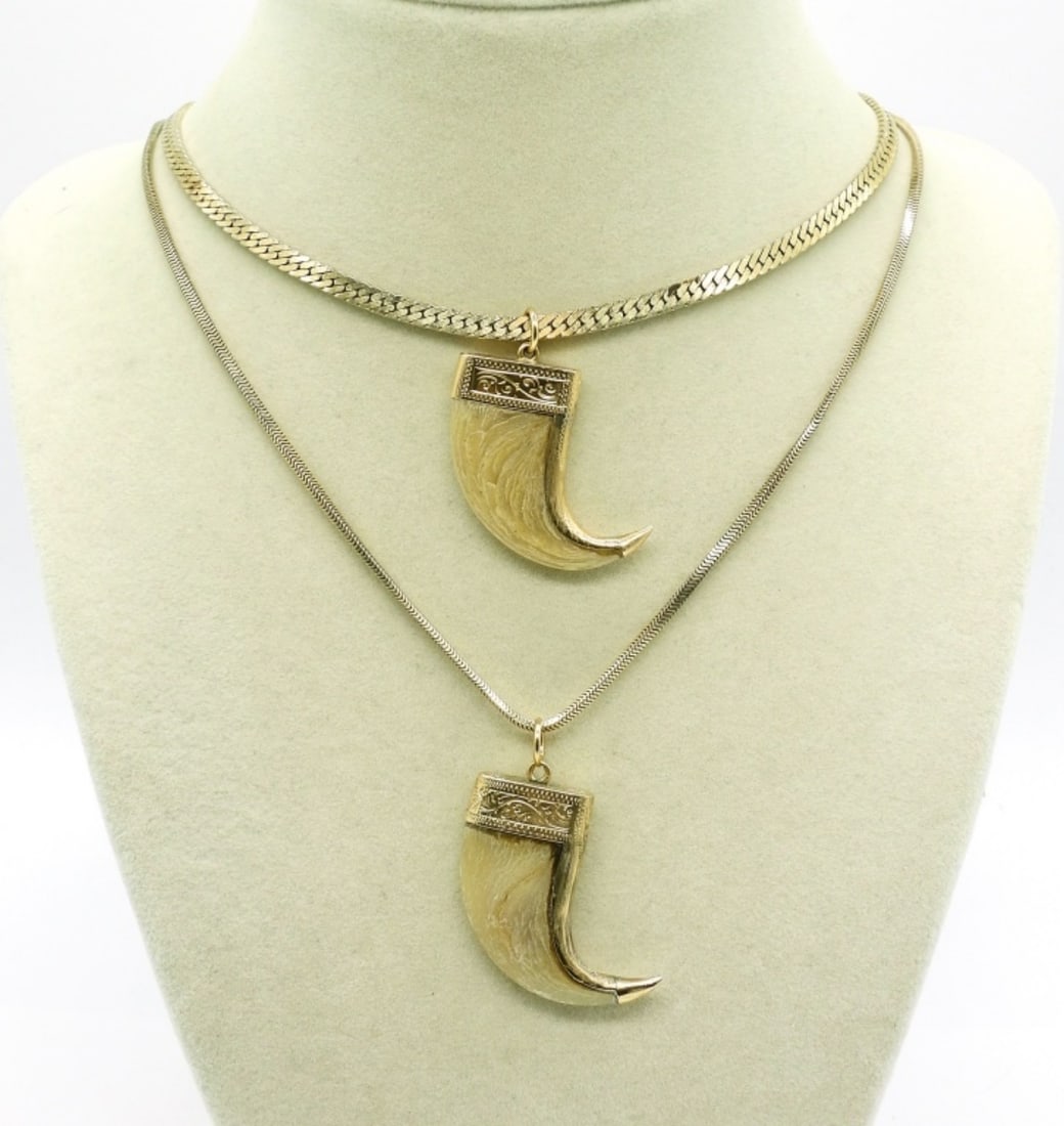 2 Gold Tone Tiger Claw Necklaces (1 of 2)