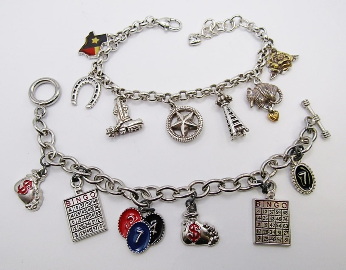 (2) SILVER TONE CHARM BRACELTS (1 of 2)