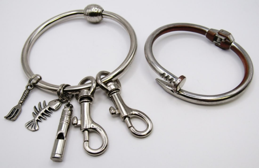 (2) COOL ALTERNATIVE SILVER TONE BRACELETS (1 of 3)