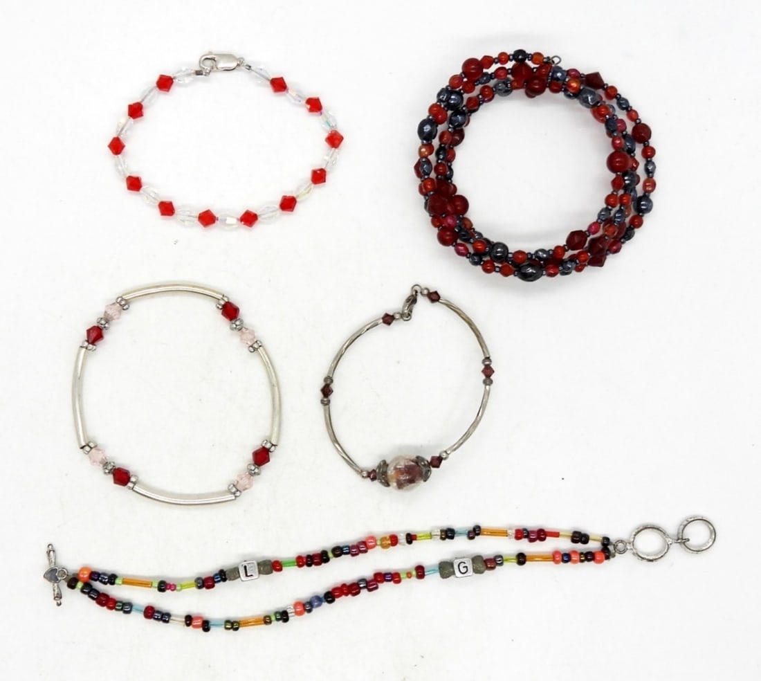 (5) MIX-AND-MATCH RED BEADED BRACELETS (1 of 2)