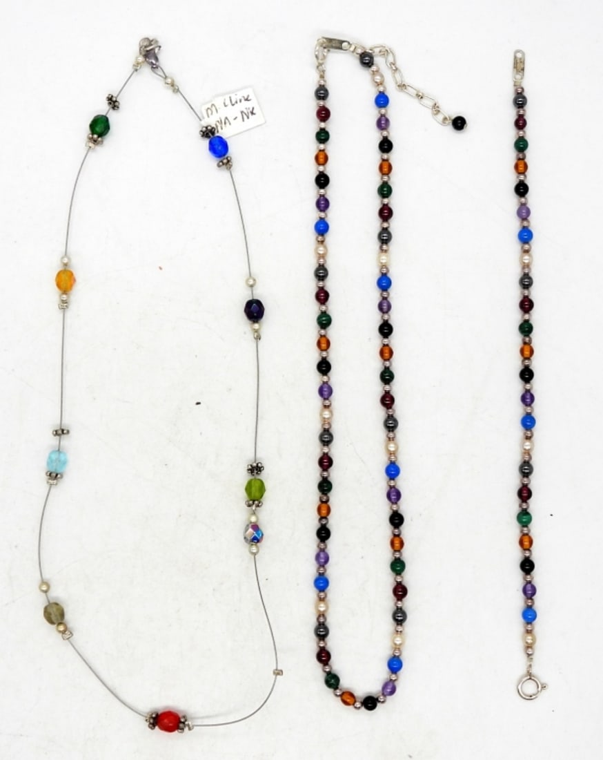 MULTICOLOR (2) NECKLACES & (1) BRACELET: (1 of 2)