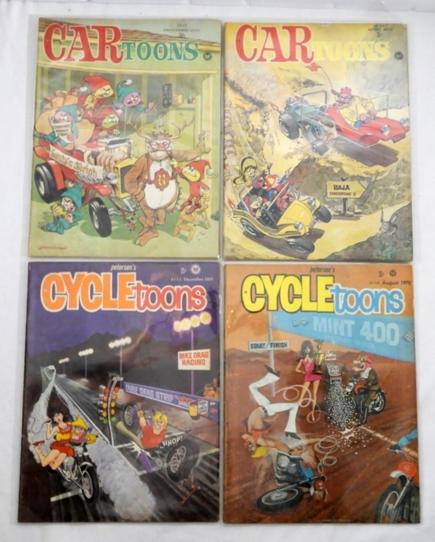 (2) CYCLETOONS & (2) CARTOONS COMICS: 1969-1970 , GOOD CONDITION