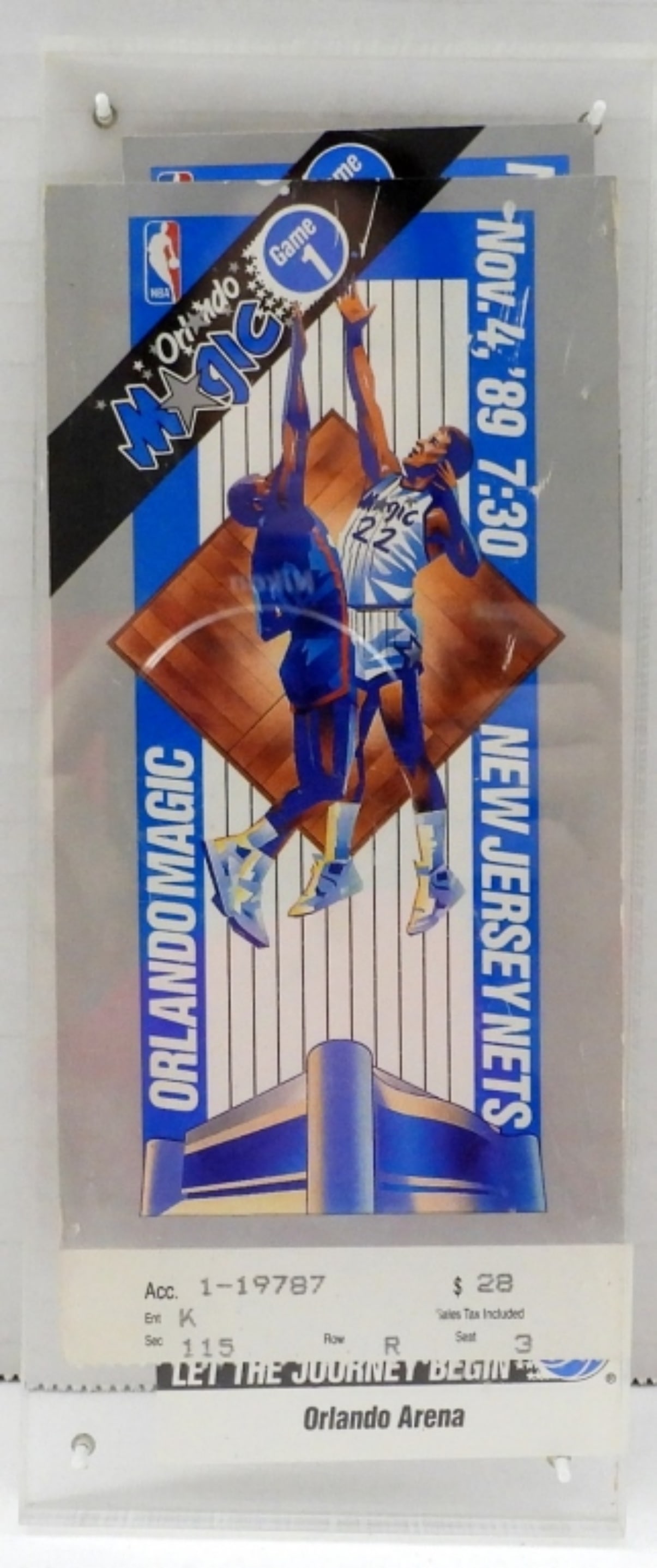 (2) ORLANDO MAGIC TICKETS 1989: PRESSED BETWEEN PLEXI unable to separate to view 2nd ticket