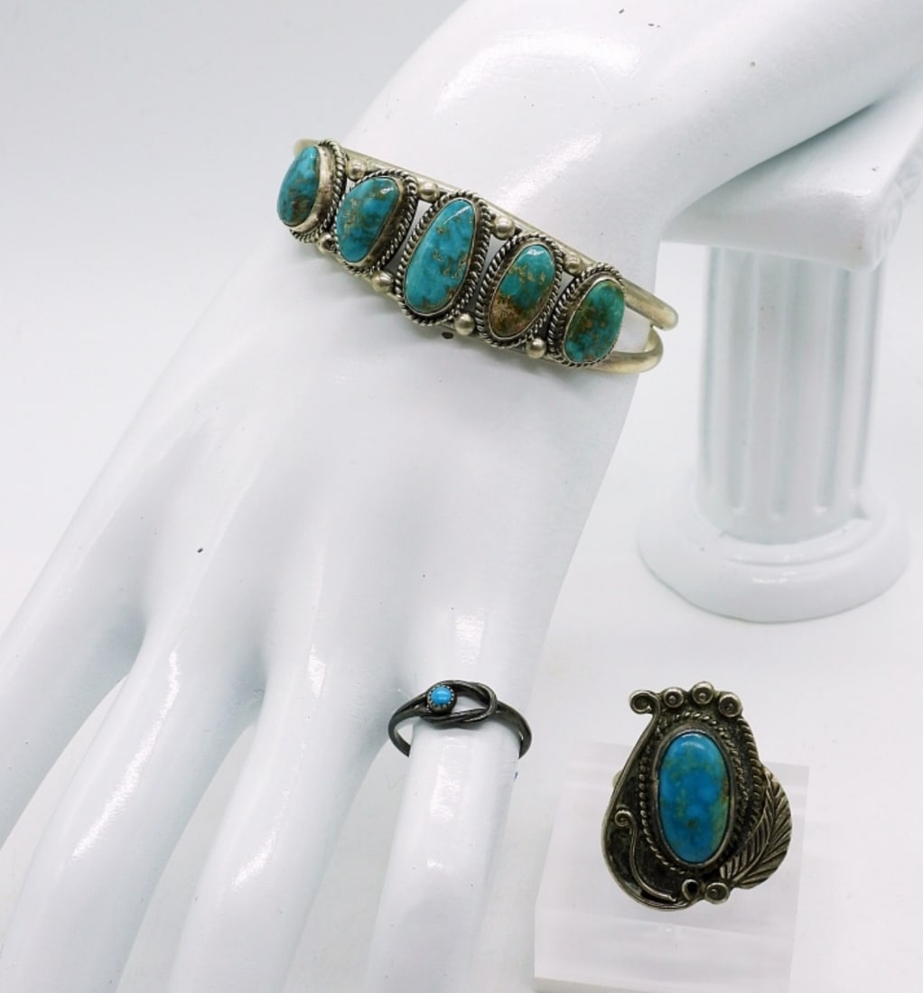 Sterling Turquoise Bracelet & Rings (1 of 4)