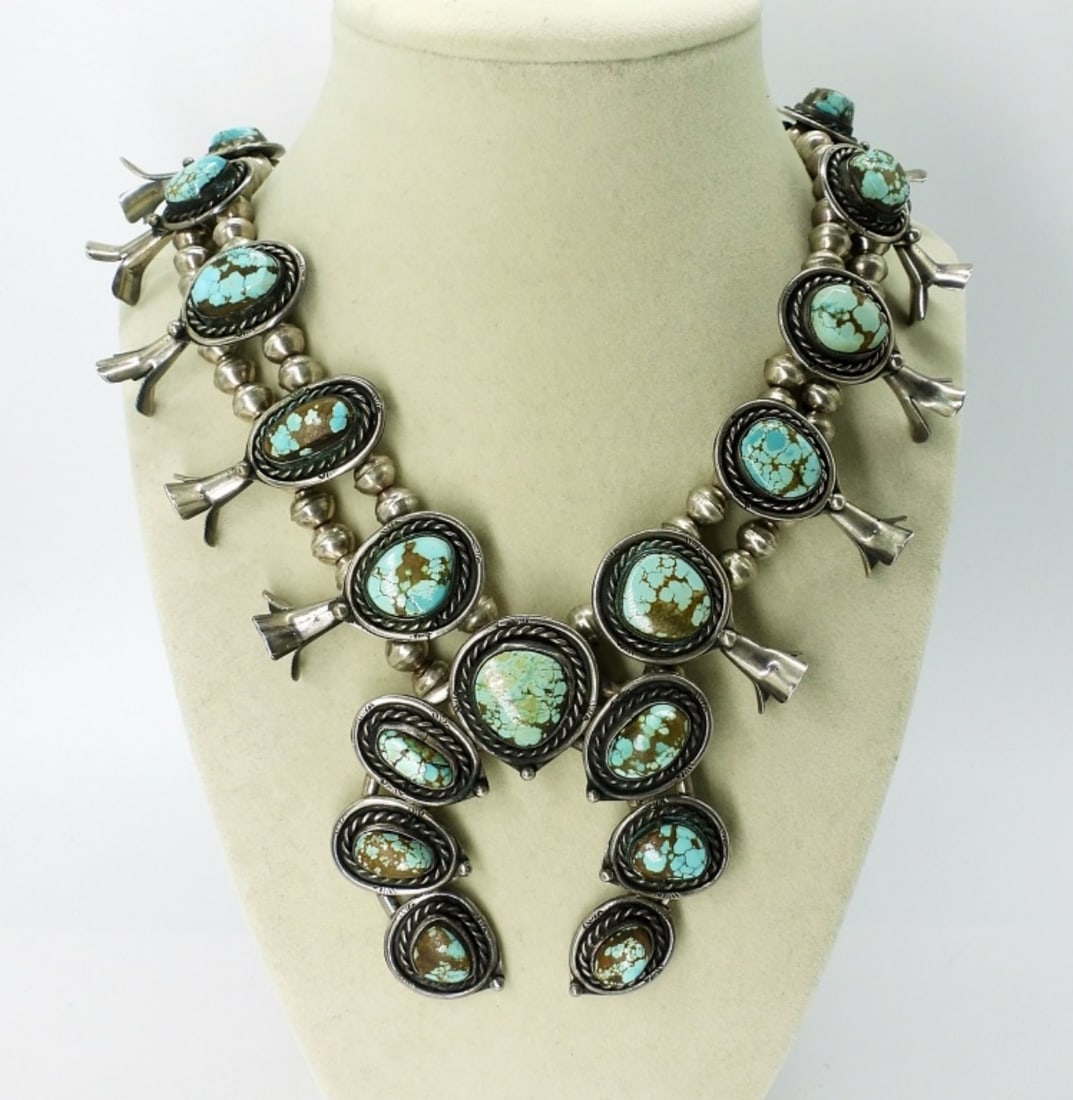 Vintage Sterling Squash Blossom Necklace: Vintage Sterling Squash Blossom Necklace, 24". 99.3 DWT