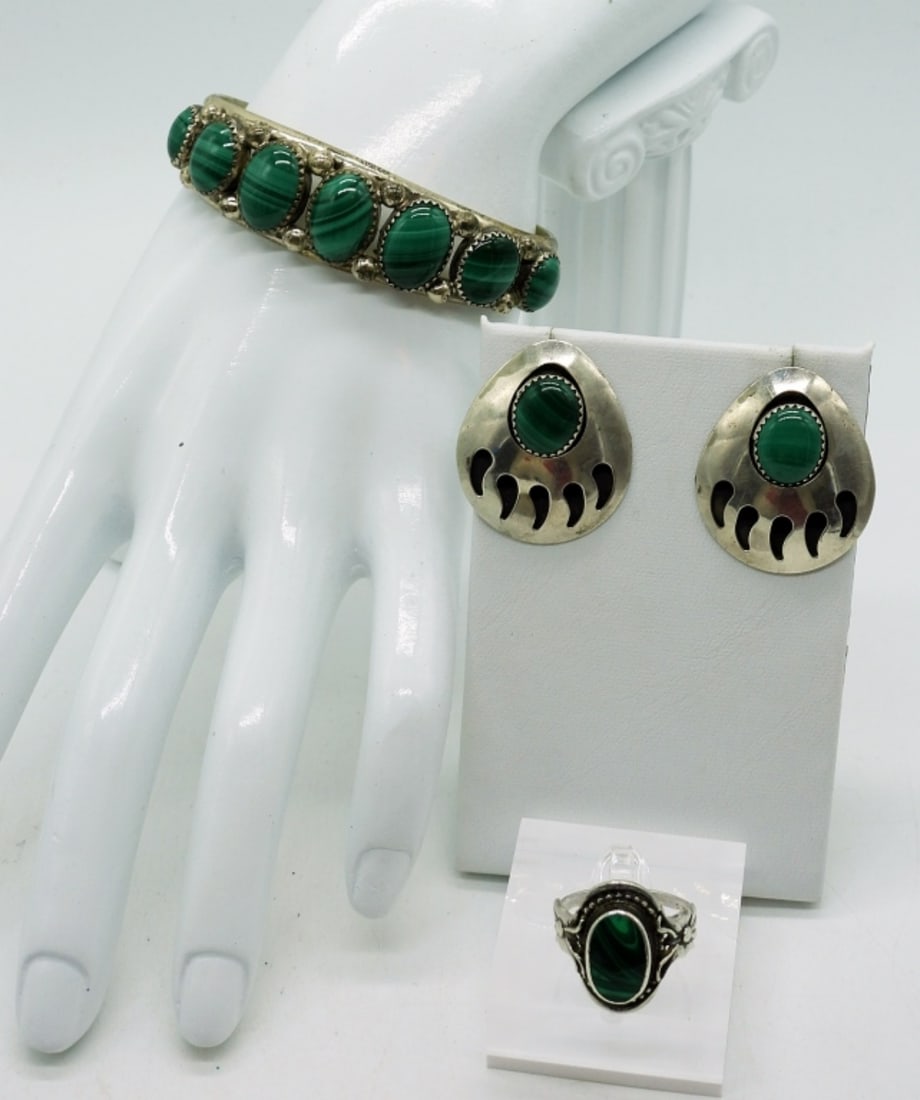 Vintage 925 Malachite Bear Claw Set (1 of 5)
