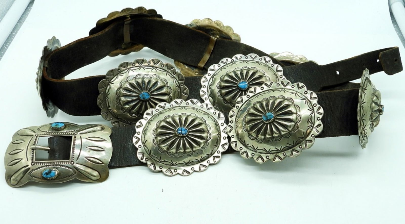 Vintage Belt-Sterling Turquoise Leather (1 of 2)