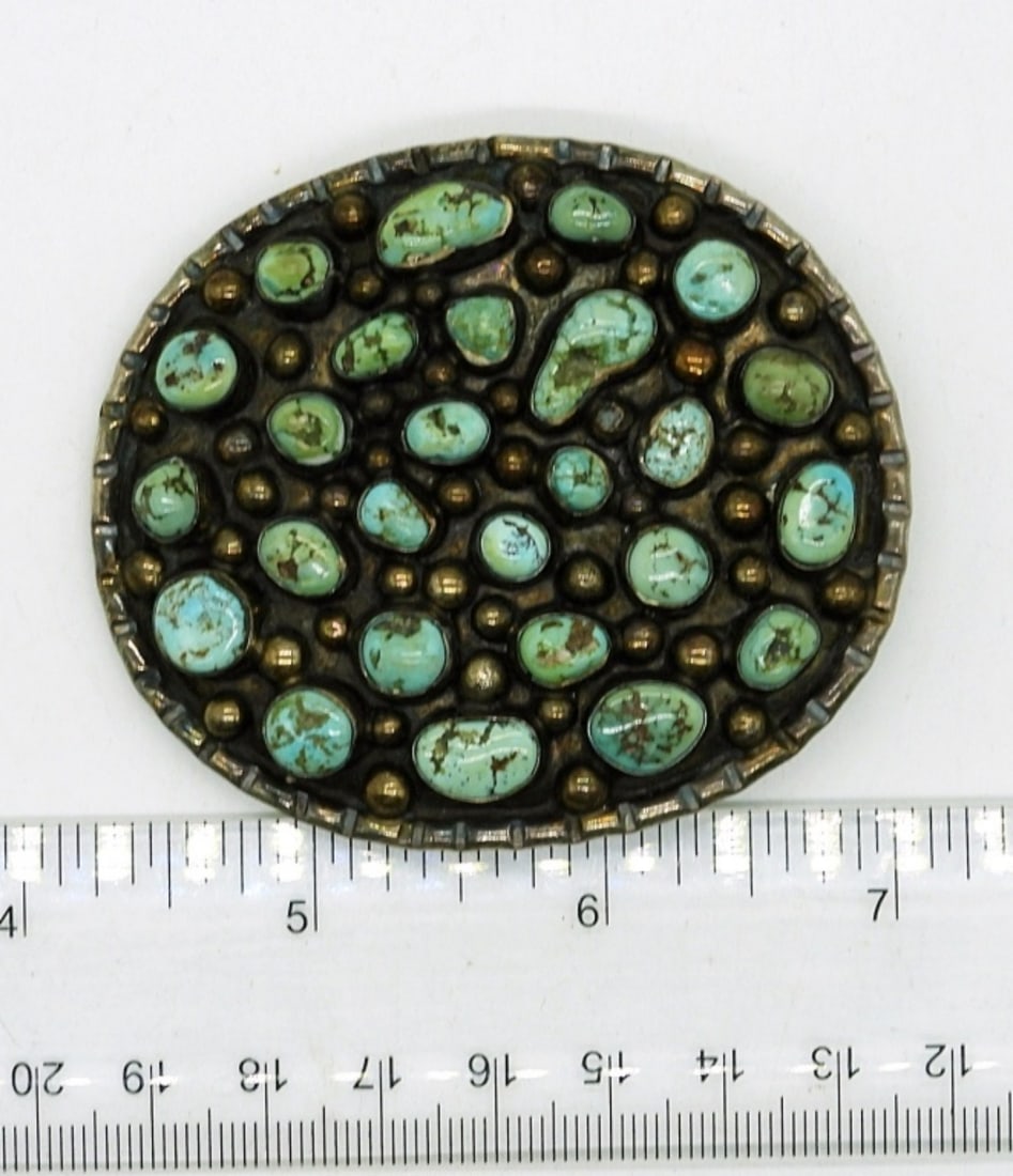 Vintage 925 Turquoise Belt Buckle: Vintage Sterling Silver and Turquoise Belt Buckle. 3"x2.5". 41.9 DWT