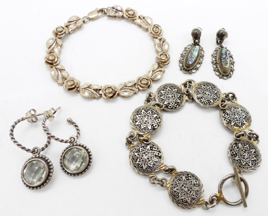 (2) BRACELETS & (2) PAIRS OF EARRINGS: 23.1 DWT. (2) 7" BRACELETS, (2) PAIRS PIERCED DANGLE EARRINGS. ALL STAMPED.