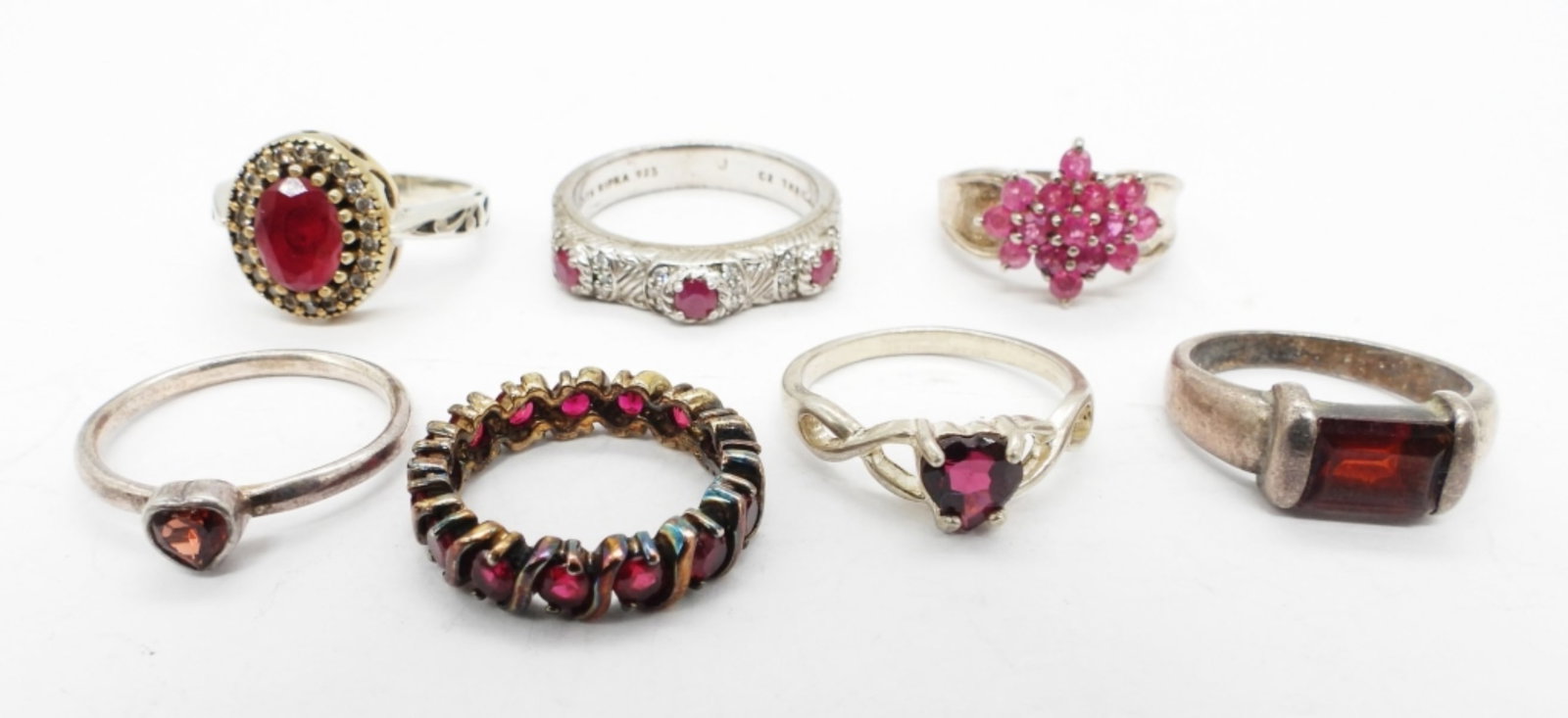 (7) GARNET COLORED GEMSTONE RINGS (1 of 4)