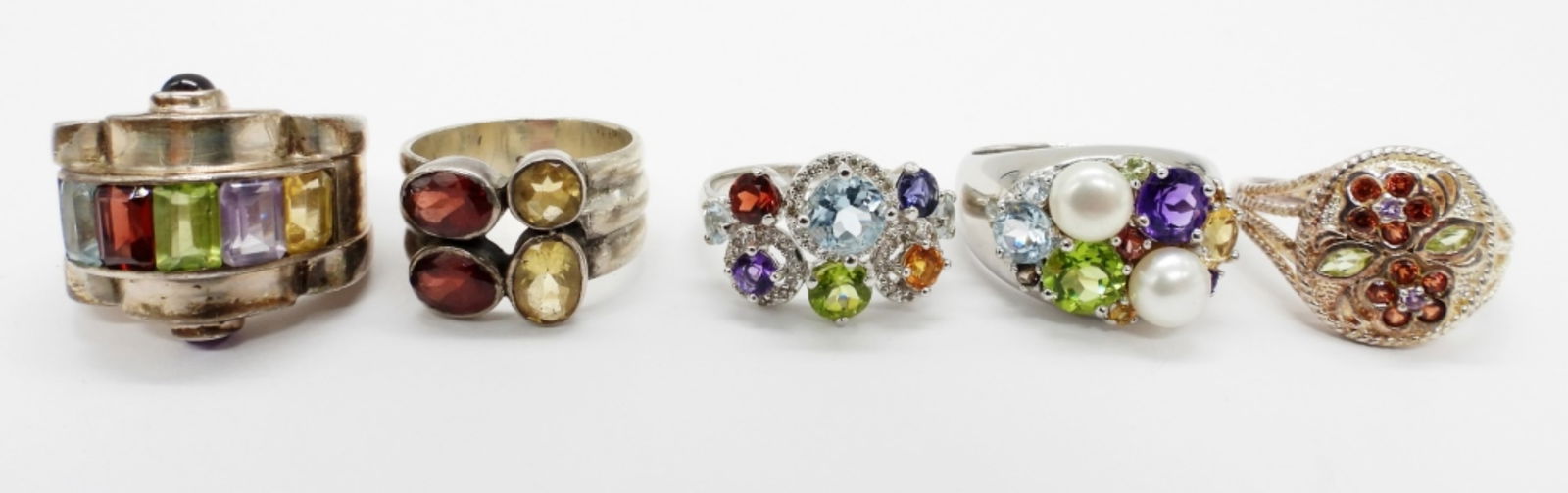 (5) MULTICOLOR GEMSTONE STERLING RINGS (1 of 5)