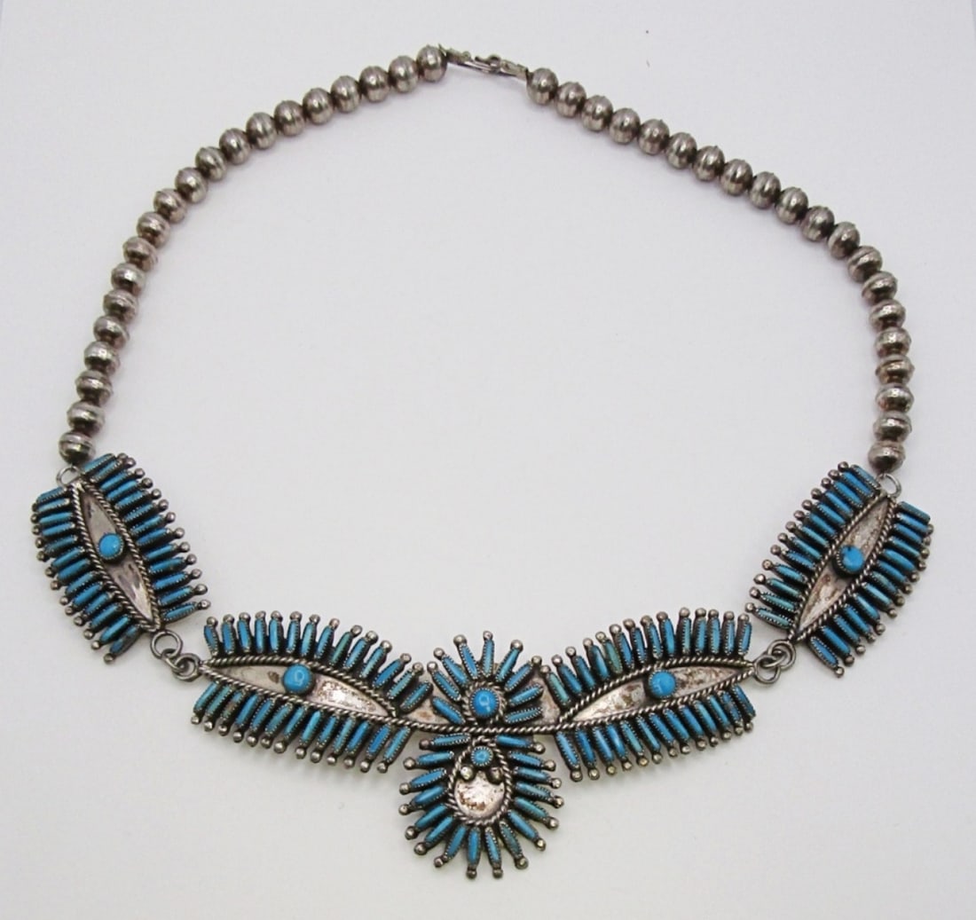ZUNI STERLING BEAD & TURQUOISE NECKLACE (1 of 3)