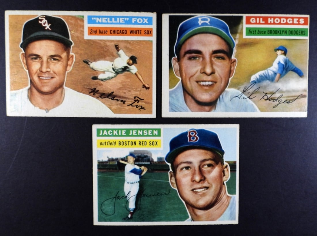 (3) 1956 TOPPS #115 JENSEN, #118 FOX, (1 of 2)