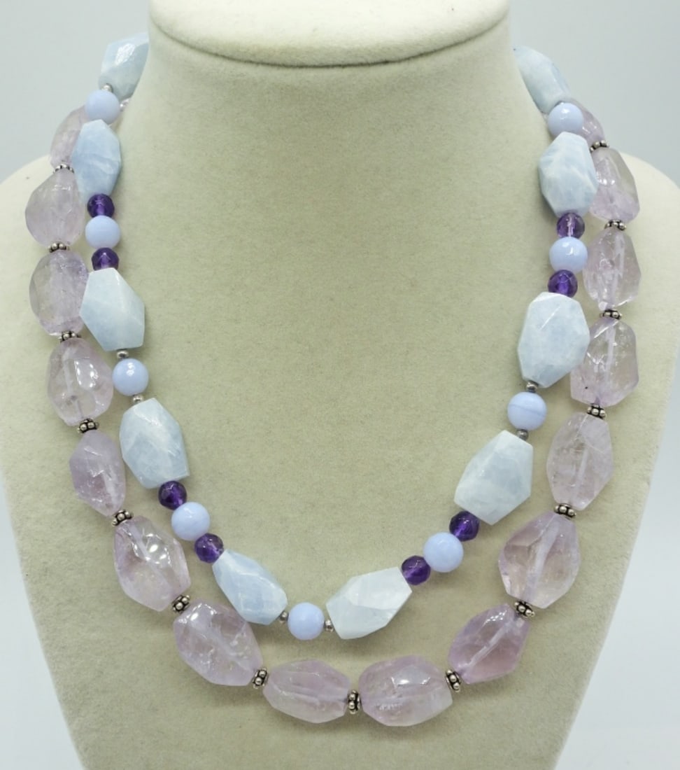Blue Lace Agate-Amethyst-Rose Quartz Necklaces (1 of 3)