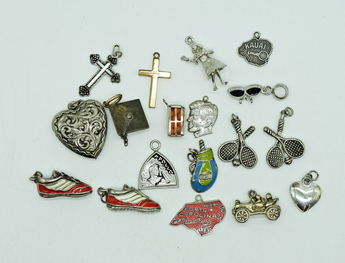 17 Charms: Seventeen Silver Tone Charms, Sports, School, States & More.