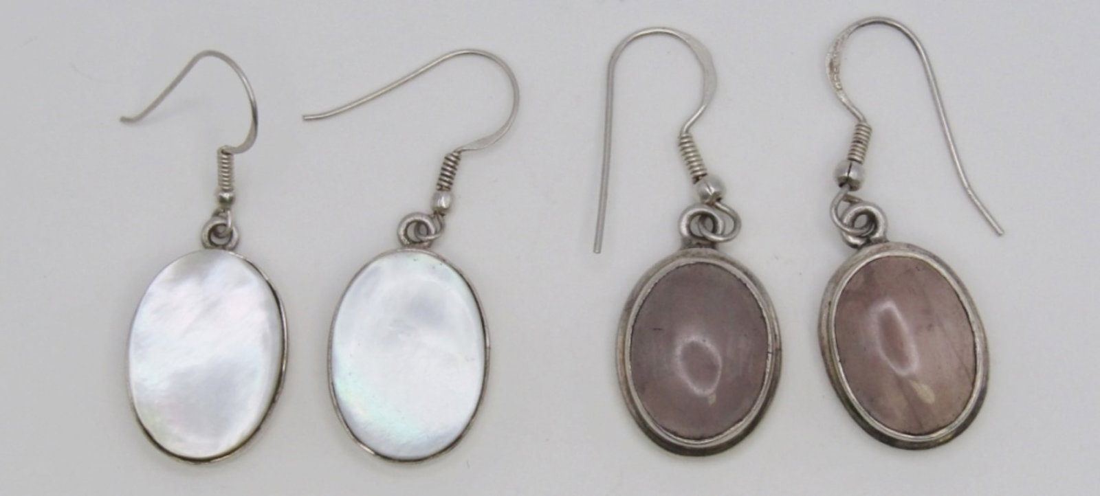 (2) PAIRS OF DANGLE CABOCHON EARRINGS: 10 DWT. PIERCED DANGLE EARRINGS STAMPED ON HOOKS
