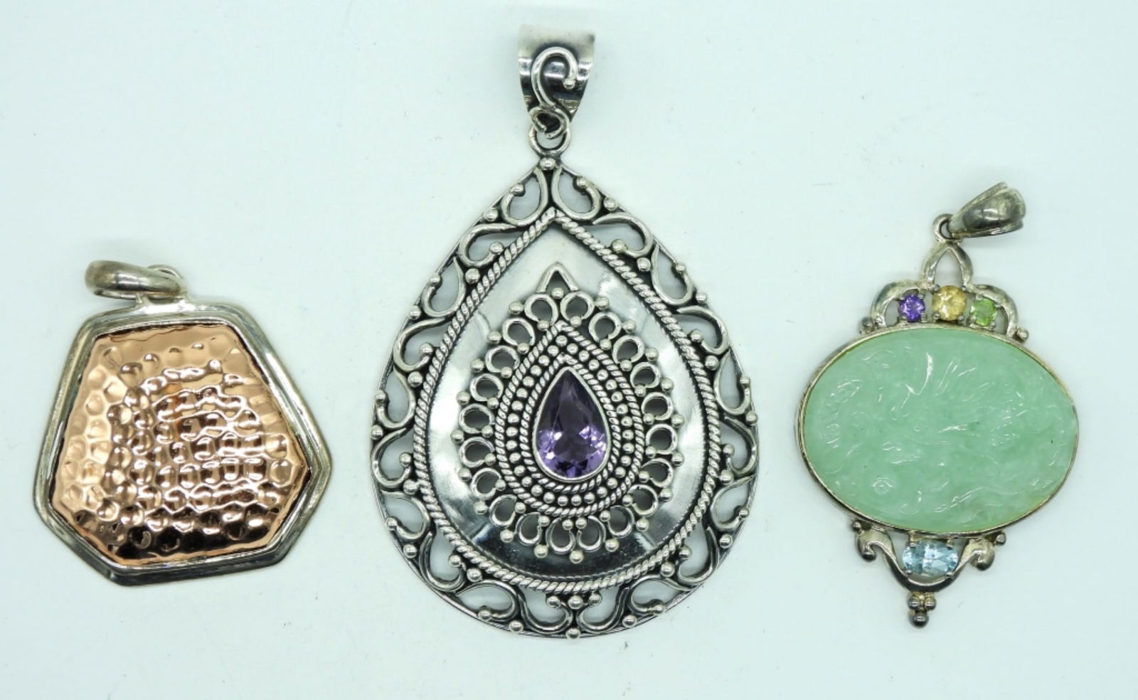 Sterling Mixed Gemstone Pendants, Jade Dragon (1 of 3)