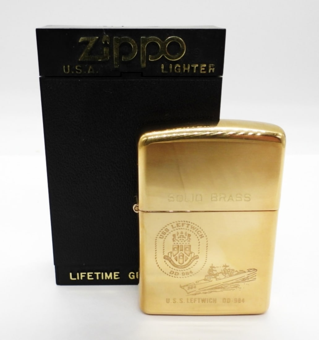 UNFIRED SOLID BRASS U.S.S LEFTWICH ZIPPO LIGHTER (1 of 5)