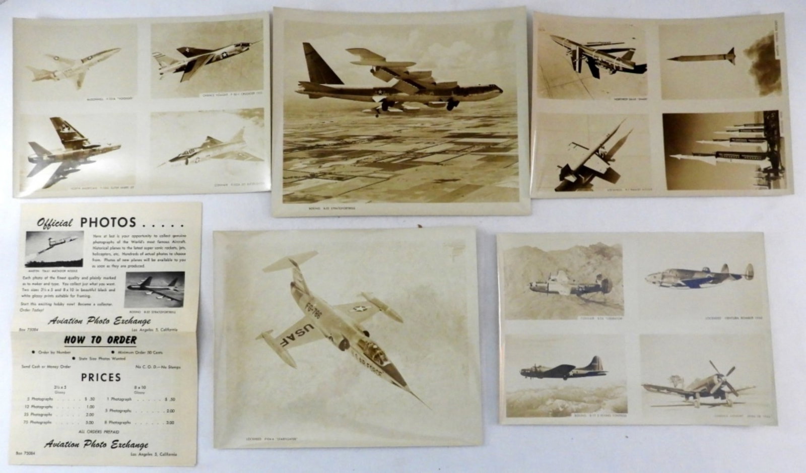 AVIATION PHOTO EXCHANGE PACKET: with ORDERING INFO & (5) VTG PHOTOS of PLANES in ORIGINAL ENVELOPE