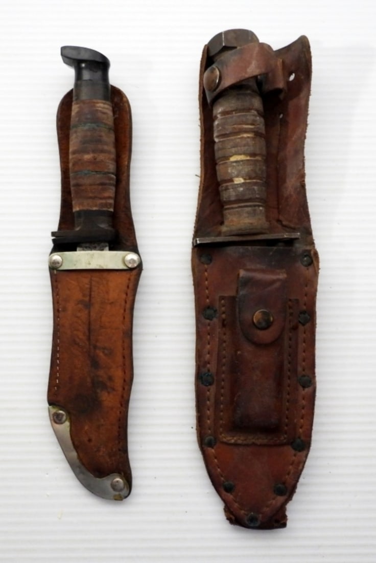 (2) VINTAGE STRAIGHT KNIVES w/SHEATHS (1 of 2)