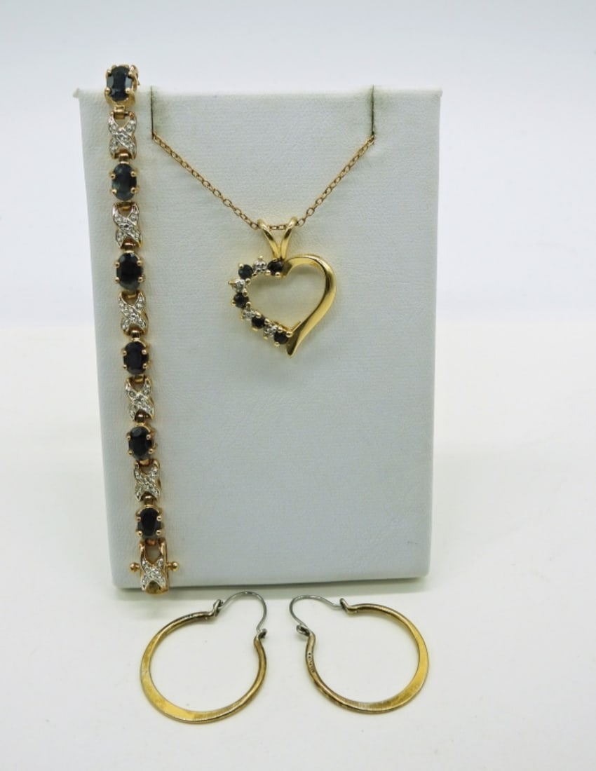 Gold Tone Sterling Black Gemstone Set (1 of 3)