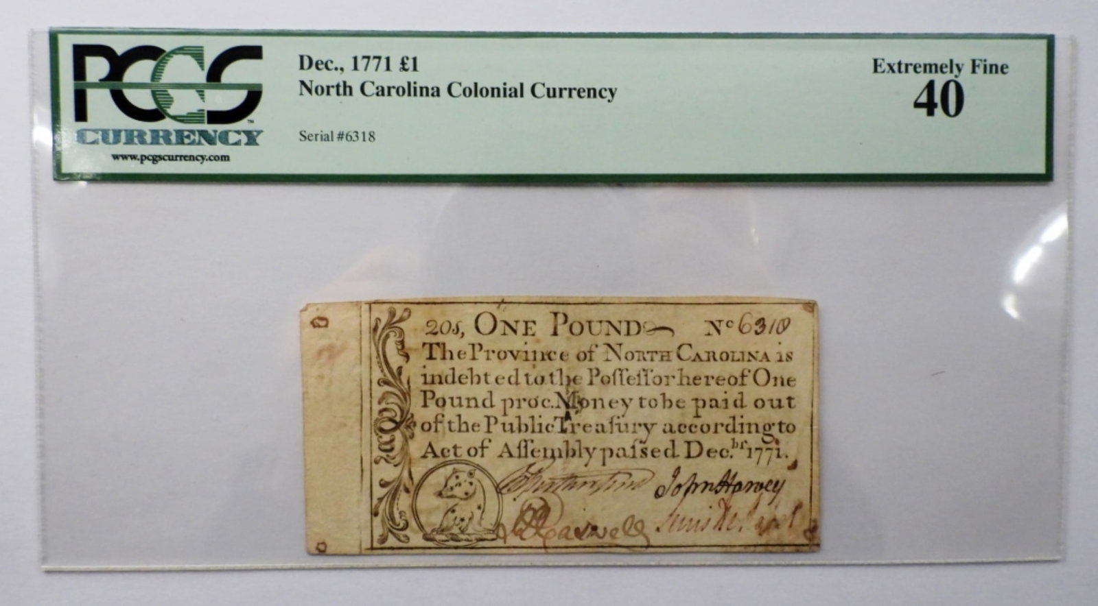 1771 NORTH CAROLINE COLONIAL CURRENCY PCGS (1 of 3)