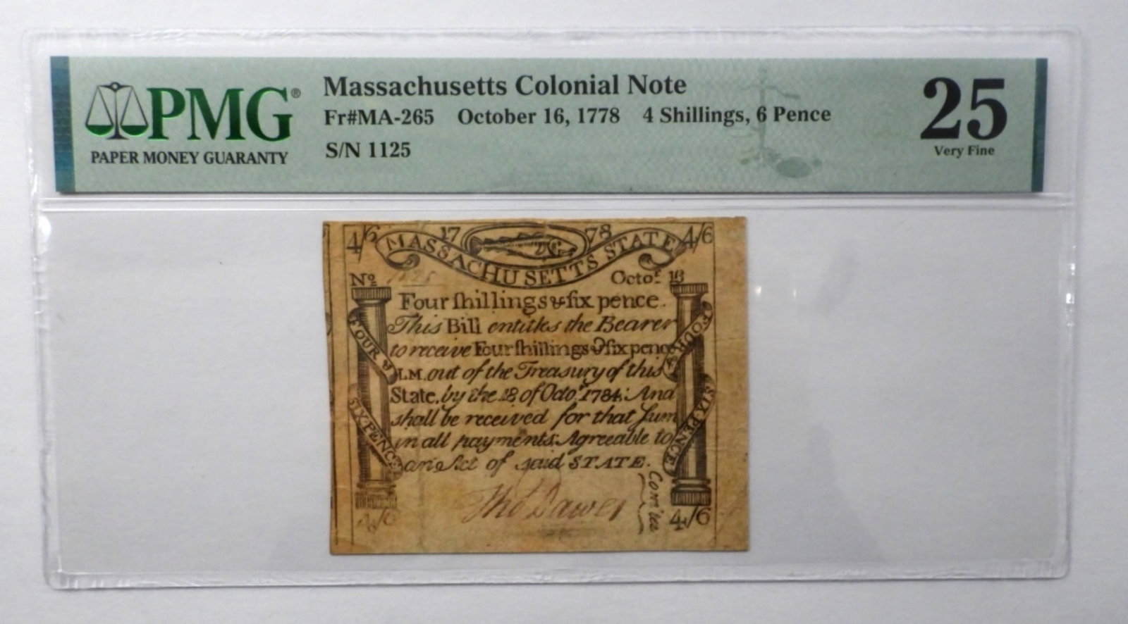 1778 MASSACHUSETTS COLONIAL NOTE PMG 25 (1 of 3)