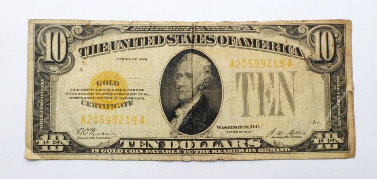 1928 $10 GOLD CERTIFICATE U.S. NOTE (1 of 2)