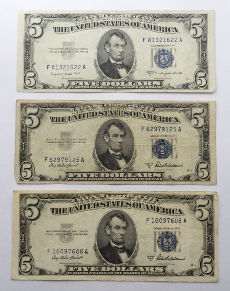 (3) 1953 $5 SILVER CERTIFICATES (1 of 2)