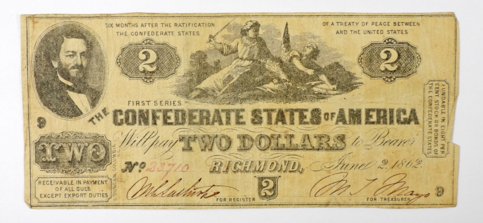 1862 $2 CONFEDERATE STATE OF AMERICA (1 of 2)