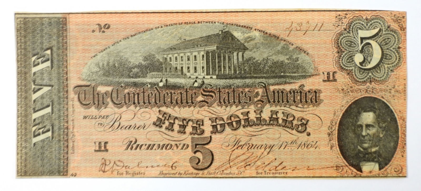 1864 $5 CONFEDERATE STATE OF AMERICA (1 of 2)