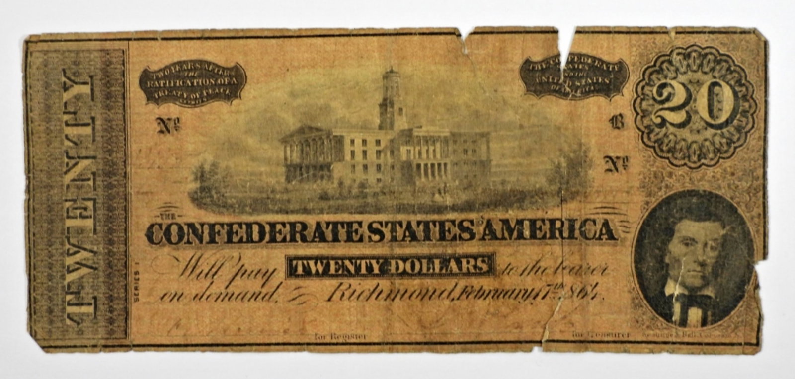 1864 $20 CONFEDERATE STATE OF AMERICA: TWENTY DOLLARS, RICHMOND, VA, FEBRUARY 17TH 1864