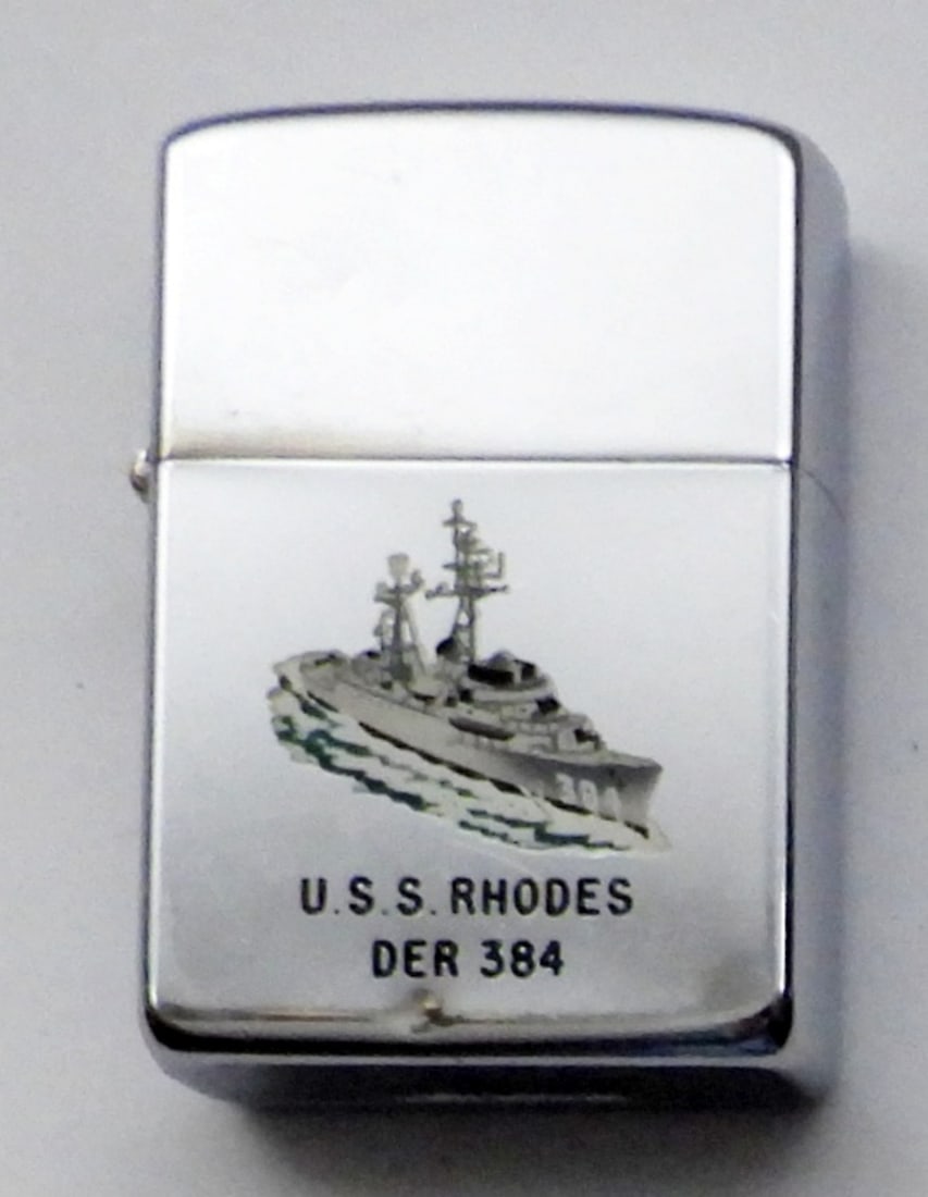 1959 ZIPPO U.S.S. RHODES DER 384 LIGHTER: U.S. NAVY