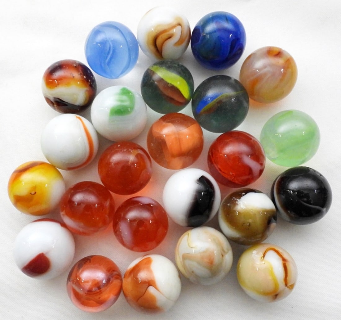 24 Vintage Shooter Marbles!: Measures at 1" inches; Variety of Colors & Types!